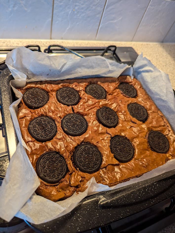 photograph of freshly baked brownies